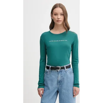 Pánská móda Bavlněné tričko s dlouhým rukávem United Colors of Benetton 3GA2E16G0 tyrkysová 67X, vel. S