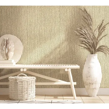 Tapeta BÉŽOVÁ VINYLOVÁ TAPETA NA VLIESU – VZOR PLETENINY