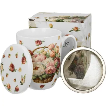 Porcelánový hrnek PIWONIE 350 ml se sítkem vicebarevný