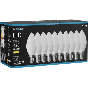 Žárovka Mexen Nova 10x LED žárovka E14, C37, 4W, Teplá - 3000K, 420 lm - L102-E14-0430-01x10 Żarówki LED