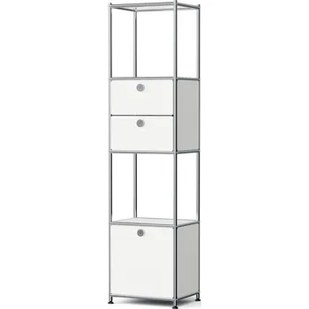 Dílenský regál 727255 - Tchibo - Kovový regál »Cn3 Slim Line« se 2 přemístitelnými zásuvkami a 1 přemístitelnými výklopnými dvířky - barva: bílá