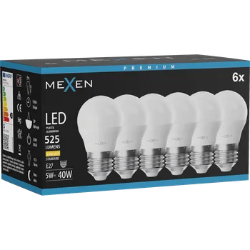 Žárovka Mexen Nova 6x LED žárovka E27, G45, 5W, Teplá - 3000K, 525 lm - L101-E27-0530-01x06 Żarówki LED