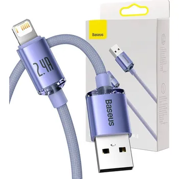 Datový kabel Baseus Crystal Shine kabel USB na Lightning, 2,4 A, 2 m (fialový)