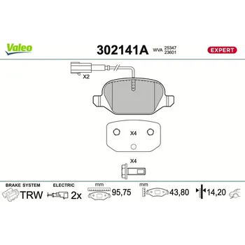 Brzdová destička Sada brzdových destiček, kotoučová brzda VALEO 302141A