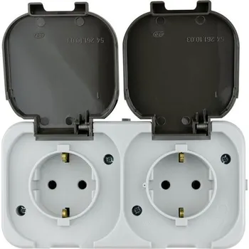 REV AquaTop, zásuvka odolná proti vlhkosti, IP44, jednopólová, předem zapojený, na omítku, šedá,