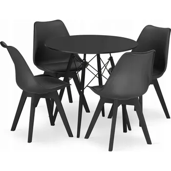 Jídelní stůl STŮL KULATÝ 80 ČERNÝ BUKOVÉ NOHY + 4 ŽIDLE ČERNÉ SKANDINÁVSKÉ POHODLNÉ