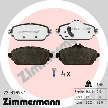 Brzdová destička Sada brzdových destiček, vždy 4 kusy v sadě ZIMMERMANN 22031.995.1