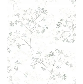Tapeta BÍLÁ TAPETA SE ZELENÝMI MALÝMI KVĚTY AKVARELOVÝ STYL RUSTIKÁLNÍ TAPETY