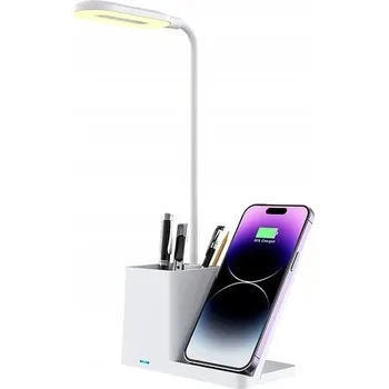 Lampička Moderní LED stolní lampička bílá s organizérem a indukčním nabíjením Rabalux