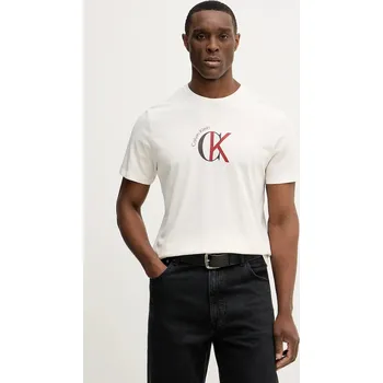 Pánské tričko Bavlněné tričko Calvin Klein Jeans LV14RE829G béžová 01X, vel. 2XL