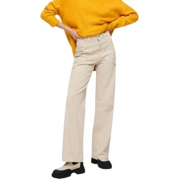 Dámské kalhoty BÉŽOVÉ DŽÍNOVÉ KALHOTY CARGO ŠIROKÉ NOHAVICE VYSOKÝ PAS KAPSY VELIKOST 42