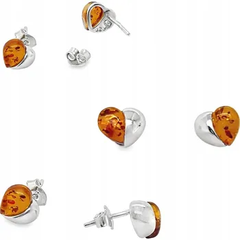Náušnice Náušnice serca srebrne z BURSZTYNEM TYČINKY STŘÍBRO 925 ŠROUBKY FILM