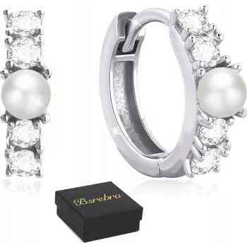 Náušnice Stříbrné náušnice ZKOUŠKA 925 KOLEČKA se Zirkony a perlou STŘÍBRO KOLEČKA Dámské