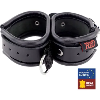 Pánské erotické prádlo The Red Double Leather Handcuffs, černá spojená pouta na ruce s D-kroužkem