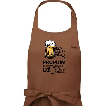 Kuchyňská zástěra Pivo - propíjím se už 50 let - Dámská zástěra na vaření - Univerzální velikost ( Kakaová )