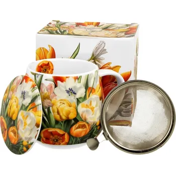 Porcelánový hrnek TULIPY 430 ml se sítkem vícebarevný