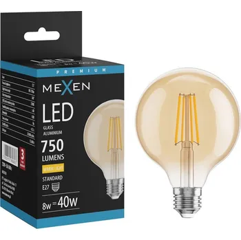 Žárovka Mexen Vintis LED filamentová žárovka E27, G95, 8W, Teplá - 2700K, 750 lm, amber - L157-E27-0827-50 Żarówki LED