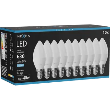 Žárovka Mexen Nova 10x LED žárovka E14, C37, 6W, Studená - 6500K, 630 lm - L102-E14-0665-01x10 Żarówki LED