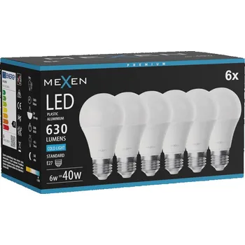 Žárovka Mexen Nova 10x LED žárovka E27, A60, 6W, Studená - 6500K, 630 lm - L100-E27-0665-01x10 Żarówki LED