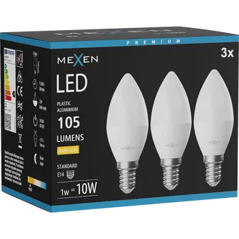 Žárovka Mexen Nova 3x LED žárovka E14, C37, 1W, Neutrální - 4000K, 105 lm - L102-E14-0140-01x03 Żarówki LED