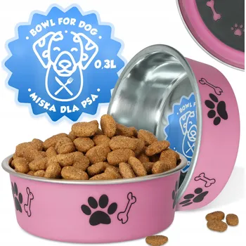 Miska pro psa MISKA PSA 0,3 l Nerezová ocelová miska pro psy s protiskluzovou úpravou - RŮŽOVÁ 4D