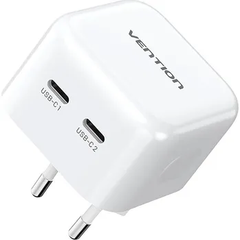 Vention FBPW0-EU USB (C+C) GaN (35W/35W) síťová nabíječka (bílá)