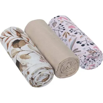 látková plena Mušelínové pleny 3ks Lux - Eukalyptus/Jeřabina, 70 x 80 cm, béžová