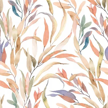Tapeta Bílá vliesová tapeta na zeď s barevnými akvarelovými listy