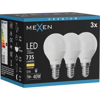 Žárovka Mexen Nova 3x LED žárovka E14, G45, 7W, Teplá - 3000K, 735 lm - L101-E14-0730-01x03 Żarówki LED
