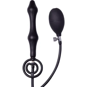 Rimba Latex Play Inflatable Anal Plug with Double Balloon and Pump 9162 Black