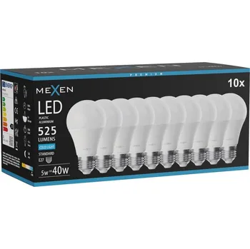 Žárovka Mexen Nova 10x LED žárovka E27, A60, 5W, Studená - 6500K, 525 lm - L100-E27-0565-01x10 Żarówki LED