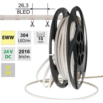 LED páska LED pásek SOB EWW, 304LED/m, 19W/m, DC 24V, 2016lm/m, CRI90, IP54, modul 26,3mm, 10mm, 5m