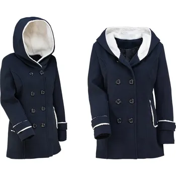 Dámský kabát Soprato dámský kabát modrý klasický s kapucí kabát s kožešinou italský dámský přechodný velikost S