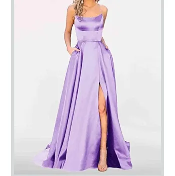 Dámské šaty ŠATY SATÉNOVÉ VEČERNÍ SVĚTLE FIALOVÉ | VELIKOST L