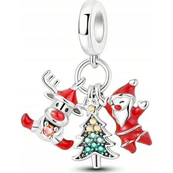 Přívěsek Stříbrný přívěsek CHARMS VÁNOČNÍ STROMČEK Santa Claus Sob Stříbro 925 + KRABIČKA