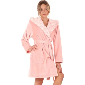 Dámský župan Krátký dámský župan s kapucí Flora růžová perla 48 56 3050 - L