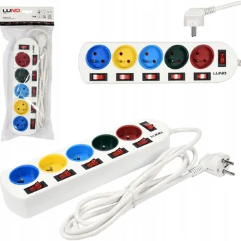 Napájecí kabel Prodlužovací Kabel s přepěťovou ochranou Lund 2 m, 5 ks bílý