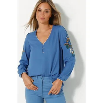 Dámská halenka Rozšířená halenka se zlatými detaily modrá 54