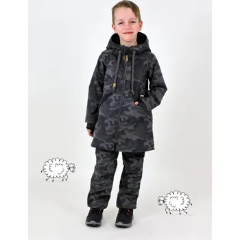 Chlapecká bunda Kocour Mourek Kabát softshellový zimní s beránkem reflexní maskáč - černý Velikost 146