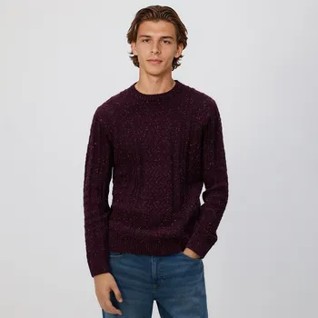 Pánský svetr Reserved - Svetr z dekorativního úpletu - hnědá - TA171-83M - TA171-83M-S