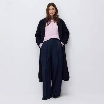 Dámské kalhoty Reserved - Kalhoty s širokými nohavicemi a páskem - tmavomodrá - 873HU-59X - 873HU-59X-S