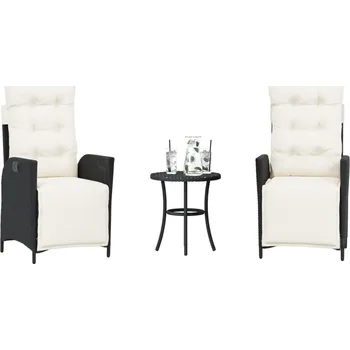 Zahradní sestava 3dílný bistro set s poduškami černý polyratan