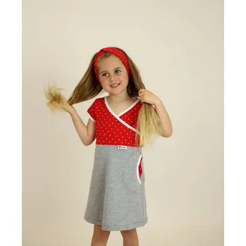 Dívčí šaty Kocour Mourek Šaty dívčí červené s bílými puntíky Velikost 116