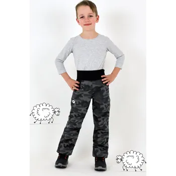 Chlapecké kalhoty Kocour Mourek Kalhoty dětské softshellové zimní s beránkem reflexní maskáč Velikost 152