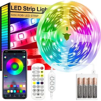 Stojací lampa LED pásek na baterie, 3 metry, 90 LED lepicí pásek, Bluetooth synchronizace hudby, nastavení