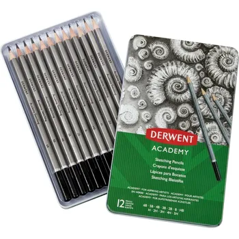 Grafitová tužka Tužka DERWENT Academy Sketching Pencils Tin v plechové krabičce, šestihranná - sada 12 tvrdostí