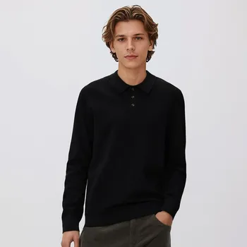 Pánský svetr Reserved - Polo svetr s bavlnou - černý - 635HD-99X - 635HD-99X-S