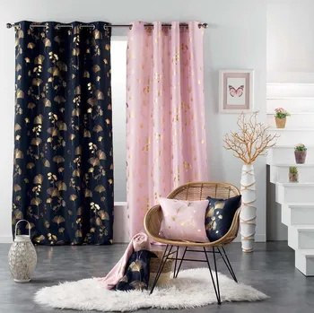 Sprchový závěs Krásný tmavě modrý luxusní závěs se zlatým vzorem ginkgo 140 x 260 cm