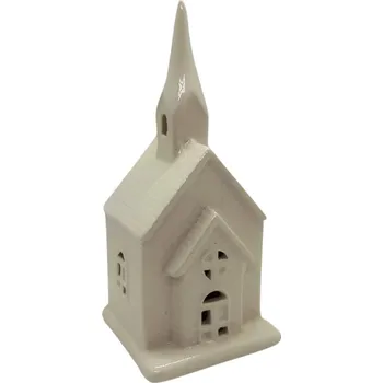 Bytová dekorace Harasim Keramický kostel na čajovou svíčku 20,8 cm bílý