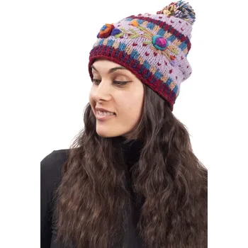 Čepice Vlněná čepice FLORAL DESIGN / fialová I.